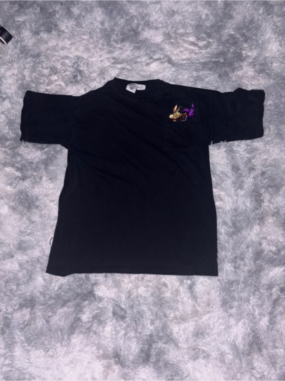 Rare Vintage ACME Black Short Sleeve Tee with Gold & Purple Pocket Accent